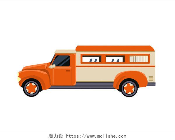 橙色卡通货车客车大巴车交通工具运输工具PNG素材元素